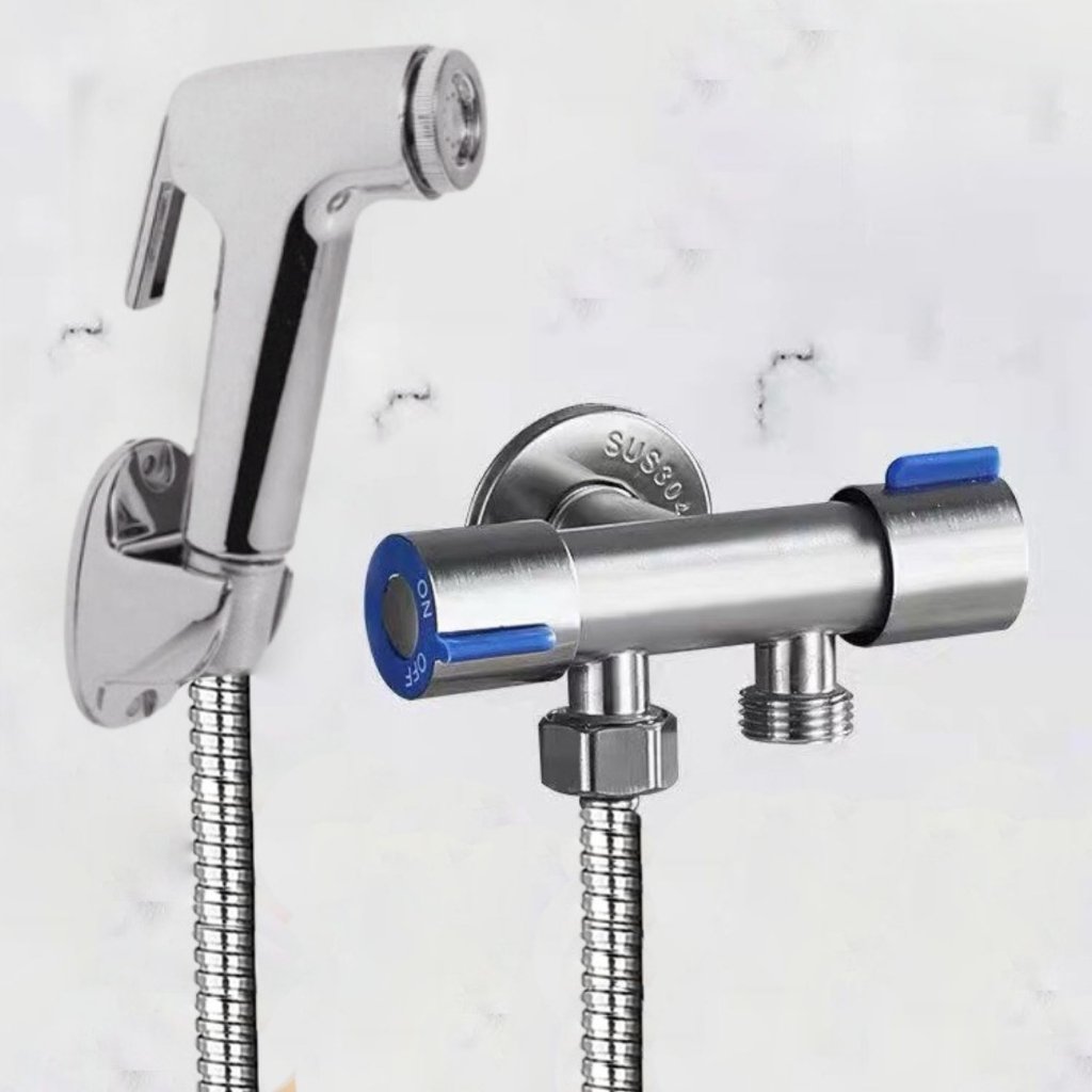 Kit Ducha Higiênica com Registro Torneira Dupla em Aço Inox 304 Aço Escovado Banheiro Lavabo