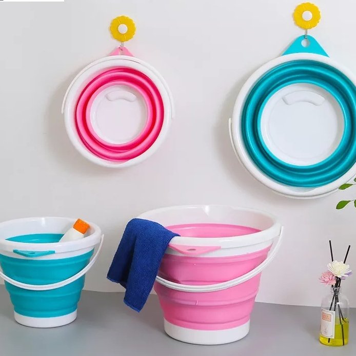 Balde de Silicone Retrátil Dobrável 3L 5L 10L Multiuso Portátil
