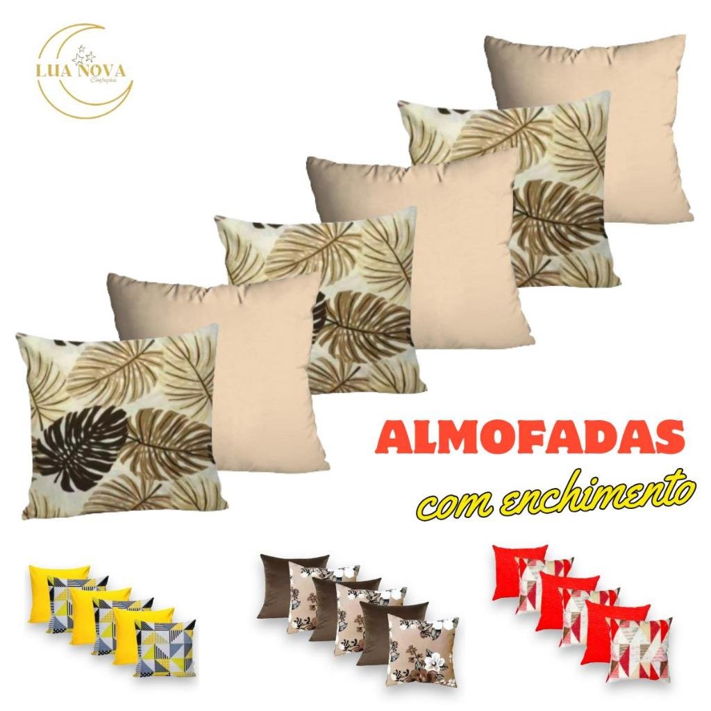 KIT COM 6 ALMOFADAS CHEIAS DECORATIVAS VÁRIAS ESTAMPAS CAPAS COM ZÍPER ACOMPANHA ENCHIMENTO