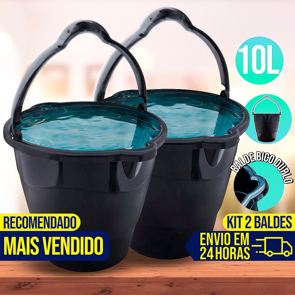 Kit 2 Balde 10 Litros De Limpeza Com Alça Bico Duplo Resistente Plástico Resistente Grande Multiuso