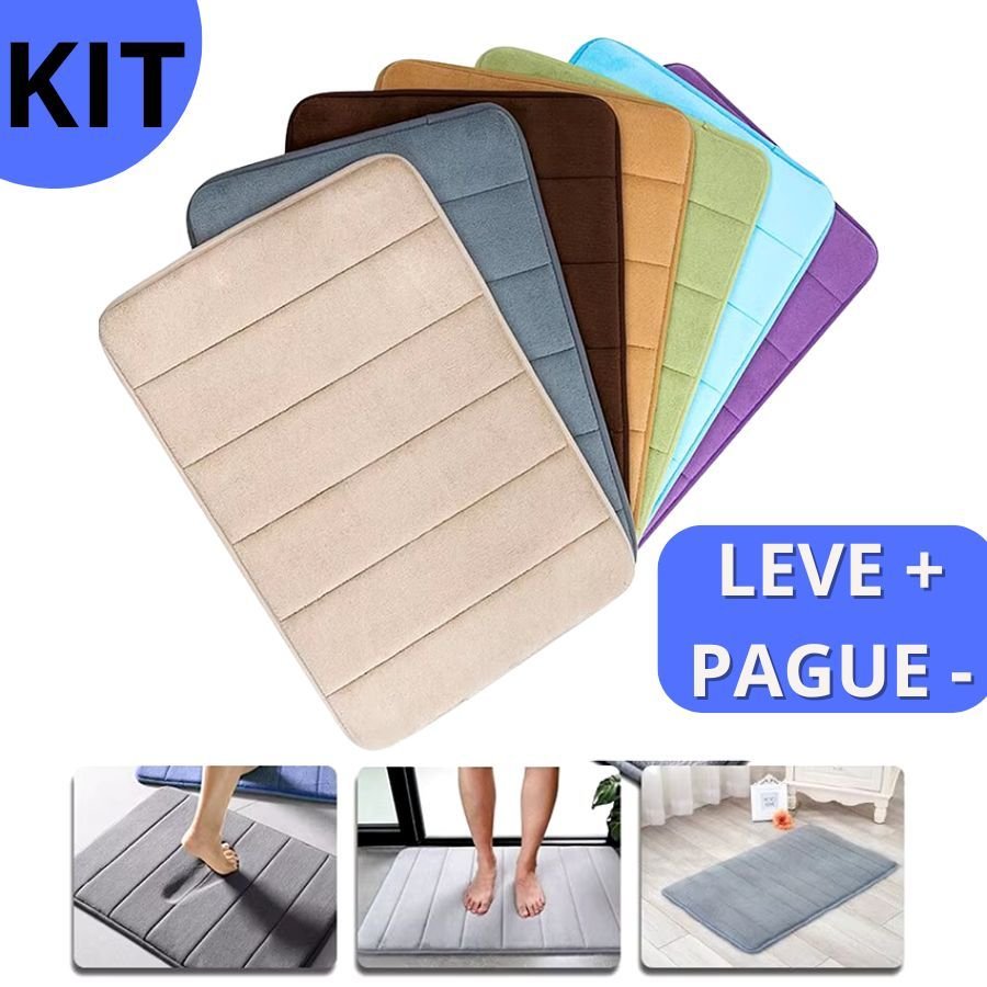 KIT 6 Tapetes de Banheiro Soft Macio Secagem Rápida 60x40cm Antiderrapante  Poliéster