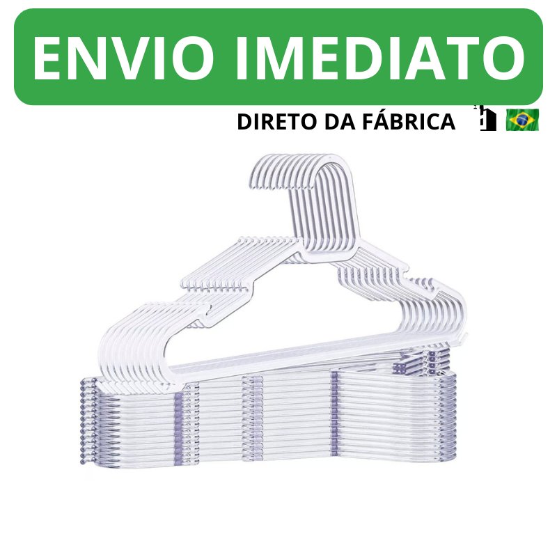 Cabide Adulto Acrílico Transparente Kit 50 Cabides Reforçado Organizar Roupas