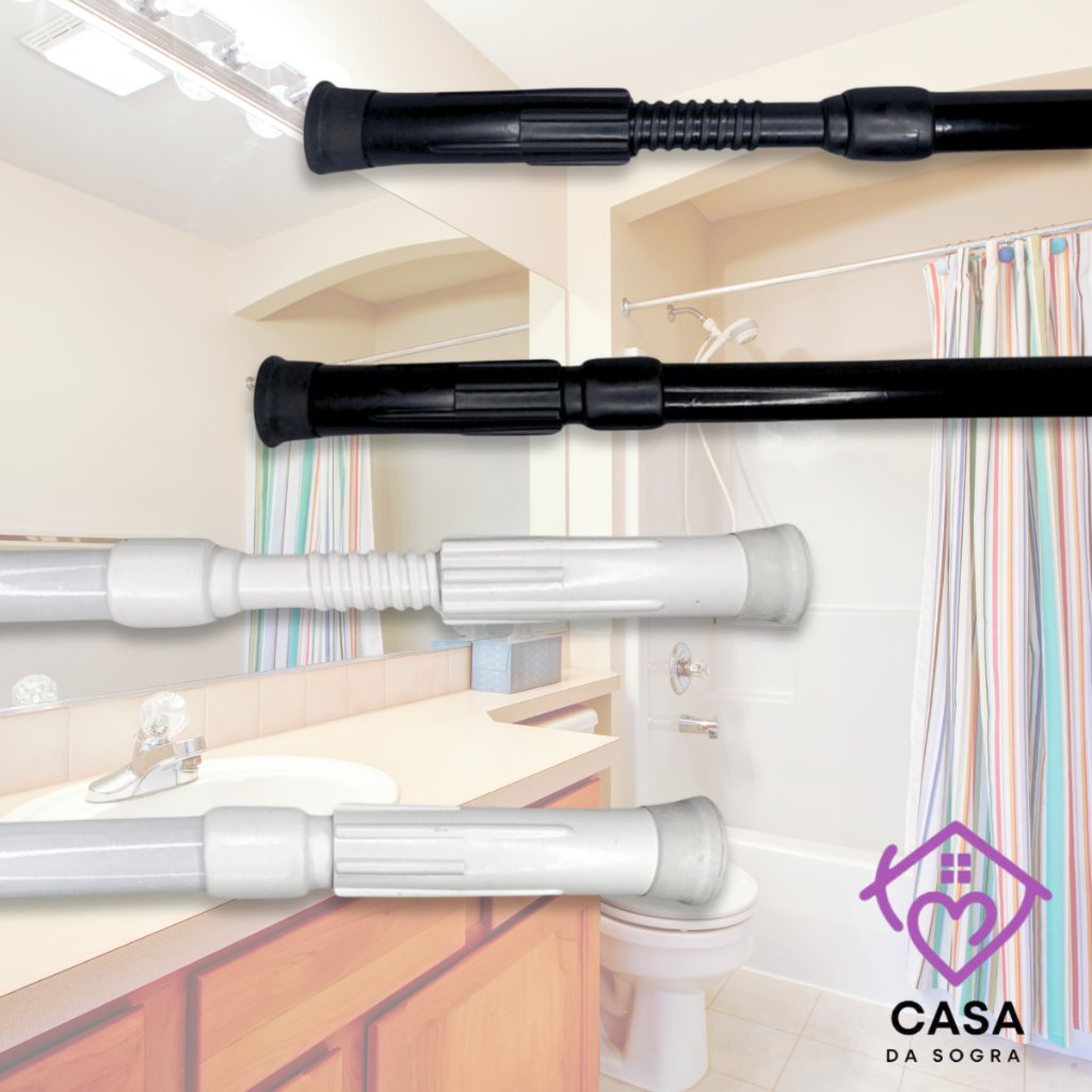 Varão Extensivo Ajustável 45cm até 1,50mt Bastão Extensivel Box Banheiro Suporte Extensor Preto Branco