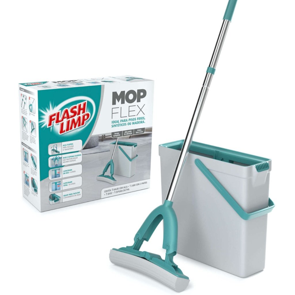 Mop Flex Rodo Espuma Dobrável com Balde Flash Limp